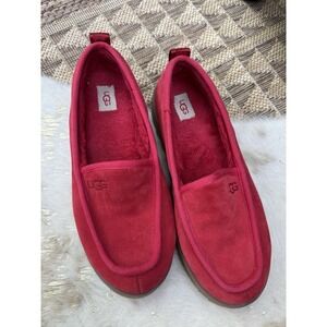 UGG Super Moc Slippers Womens 9 Samba Red Suede Fur Cozy Loungewear